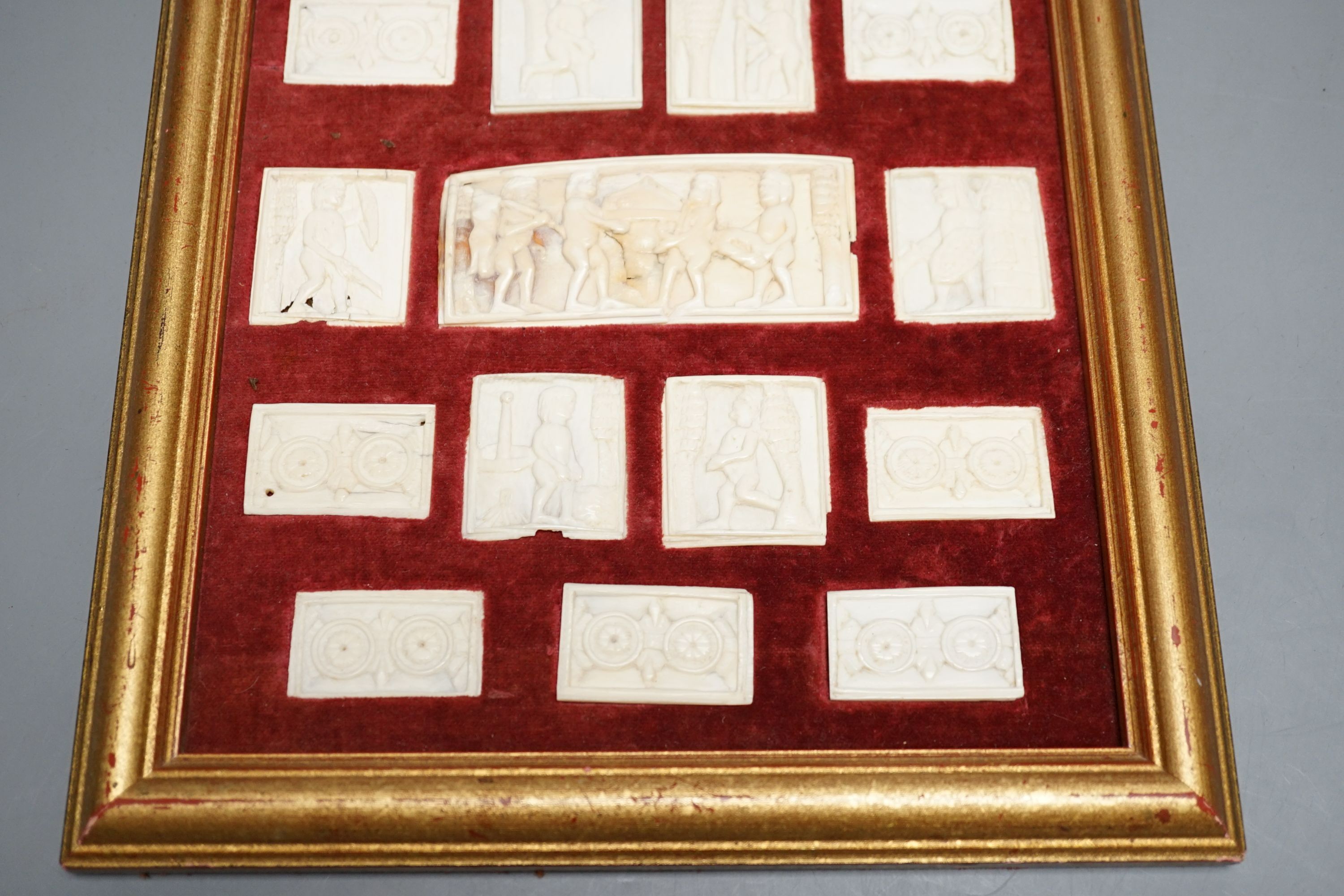 A framed group Embriachi-style bone plaques